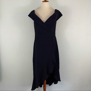 Xscape Ruffled Off-The-Shoulder Evening Dress Navy
